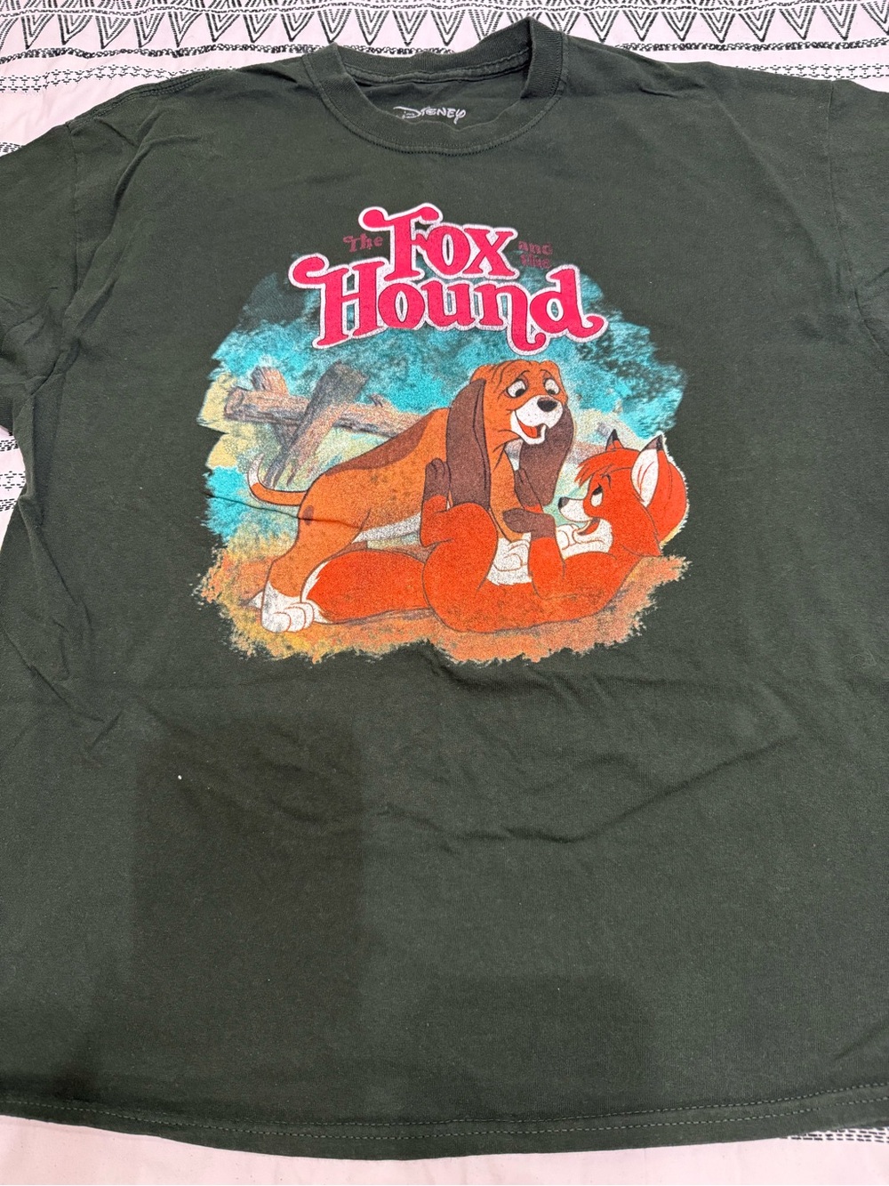 Disney Dark Green Graphic Tee with Red Accent